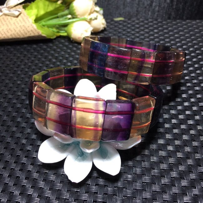 天然彩萤石手排女款蓝紫黄千层异象萤石手牌手链水晶j时尚饰品礼