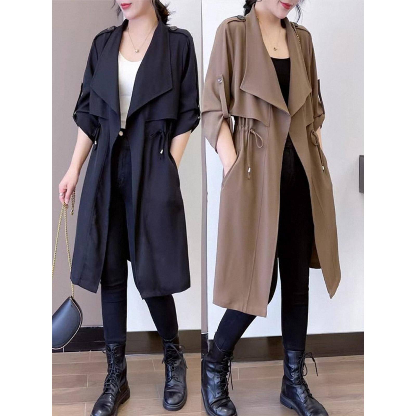 英伦风薄款风衣外套女士春秋欧货高级感大翻领上衣收腰中长款大衣