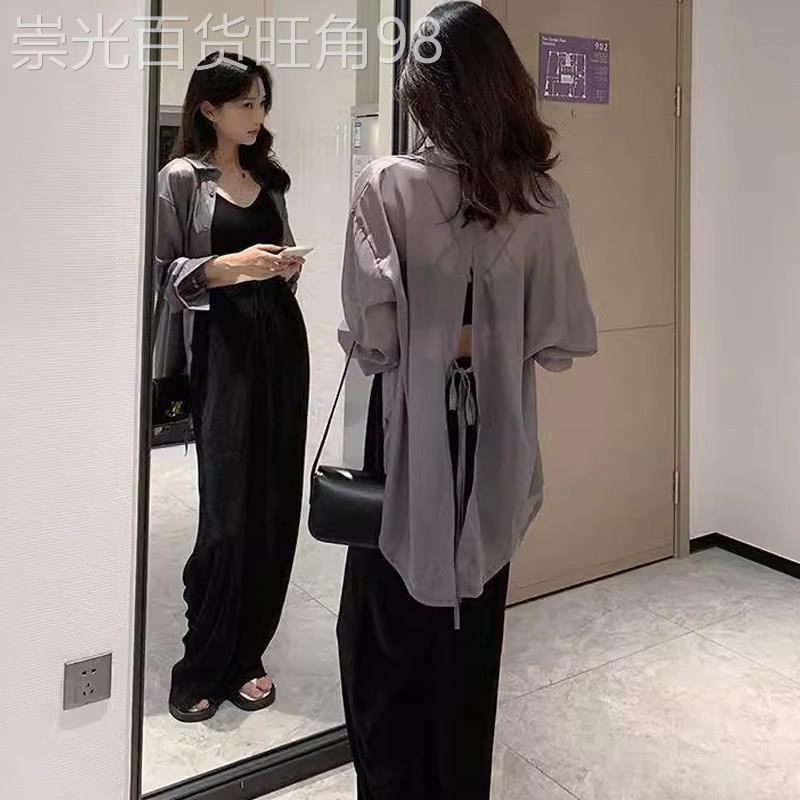 后背开叉衬衫冰丝防晒衬衫女夏季新款高级感薄款天丝开衫外套罩衫图片