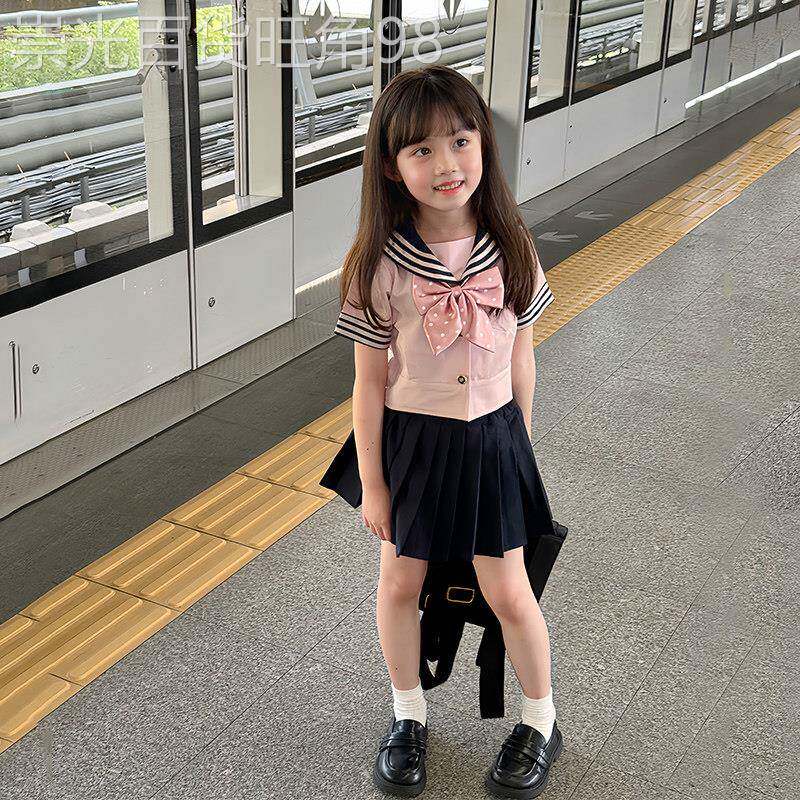 韩国Uamtor女童jk套装裙学院风夏装大童短袖百褶裙制服两件套