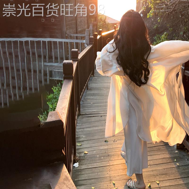 潮牌雪纺衬衫防晒衣女夏新款配吊带裙外搭小披肩透气长款薄款外套