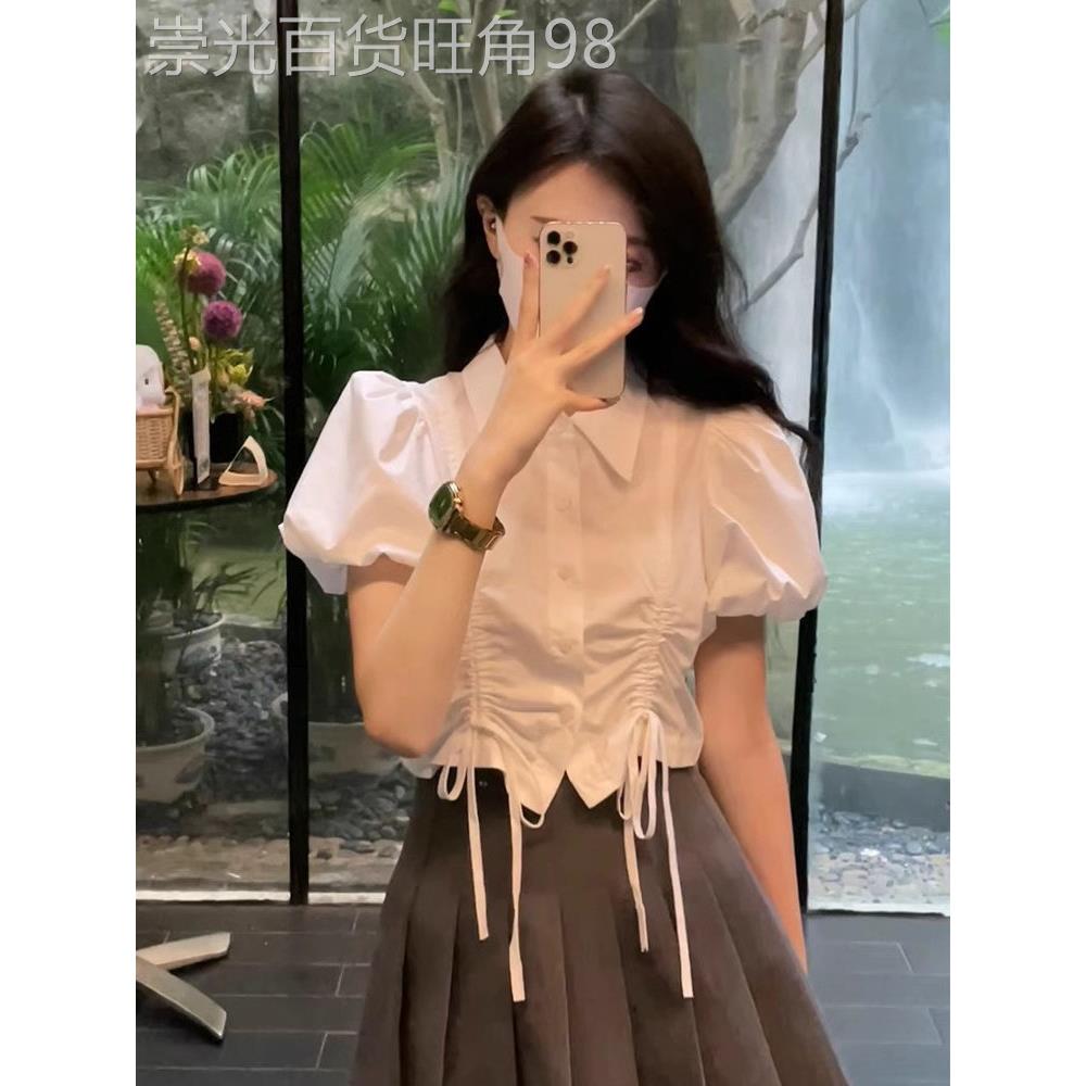 法式衬衫女士短袖夏季薄款2026新款设计感小众短款泡泡袖衬衫上衣