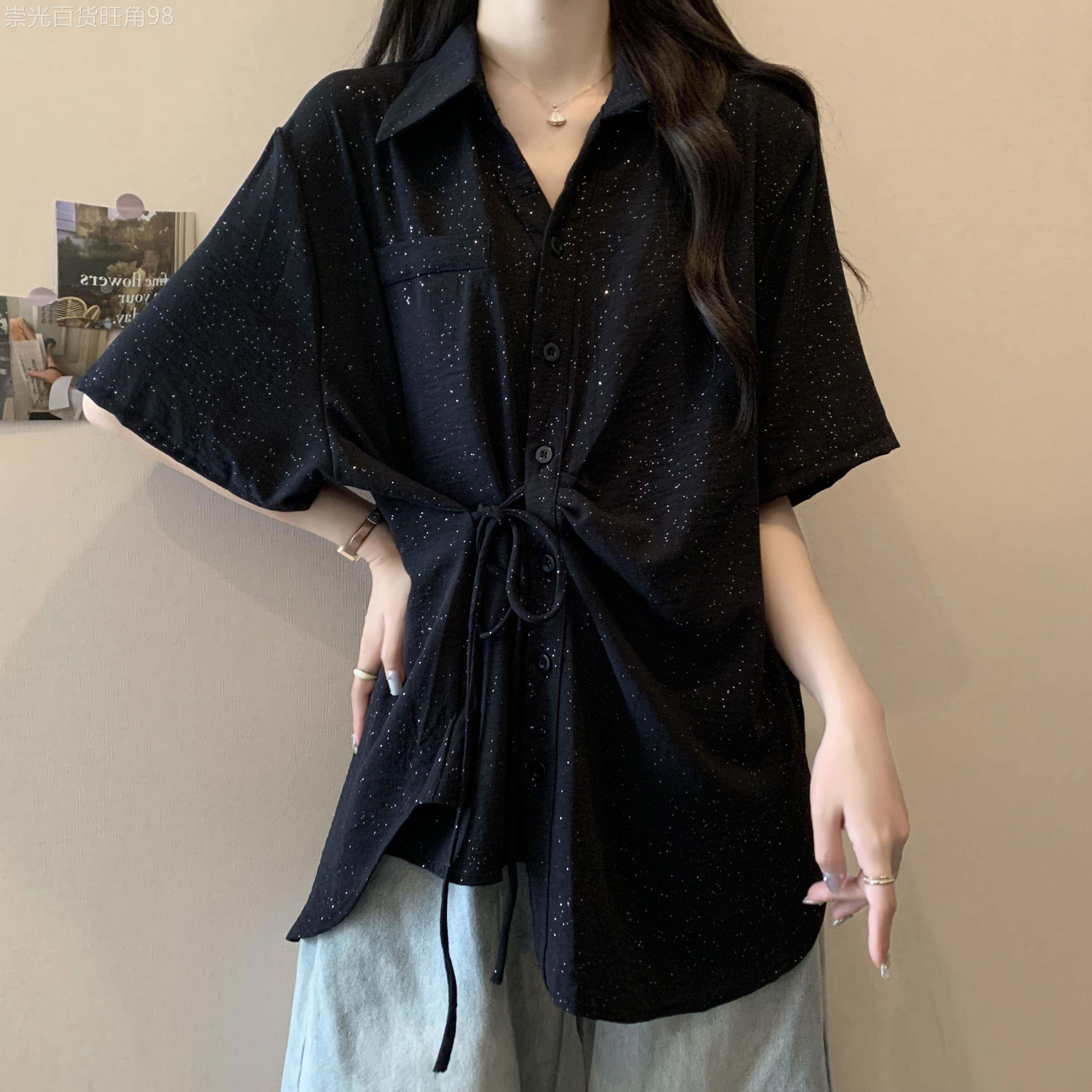 短袖衬衫女士夏季薄款2026新款宽松大码中长款设计感小众衬衣上衣