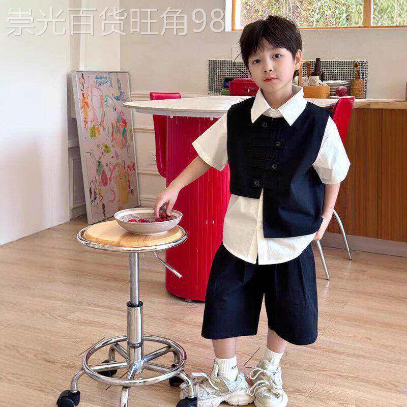 韩国Uamtor男童套装2026新款夏季男孩演出礼服儿童西装帅气三件套