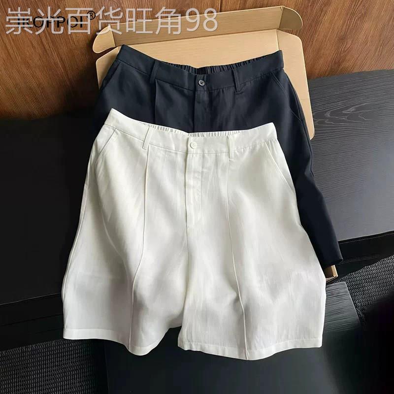 轻奢美式老钱风白色亚麻短裤男2026夏季新款棉麻松弛感四分西装裤