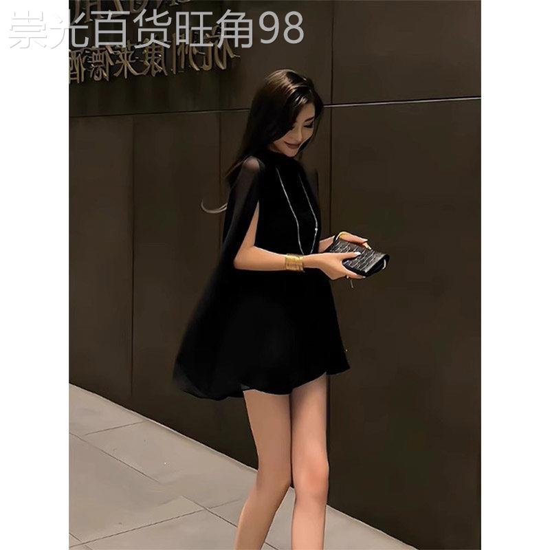 黑色立领无袖防晒罩衫女士夏季欧货时尚修身显瘦百搭短裤两件式套