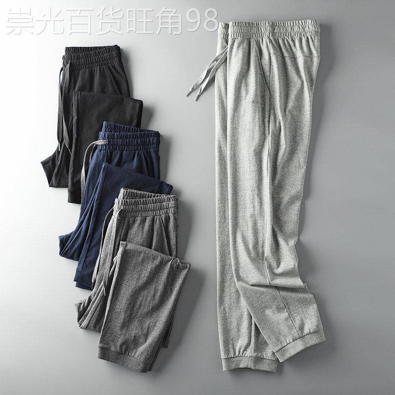 香港潮牌100%纯棉运动裤男款夏季薄款卫裤束脚全棉直筒休闲长裤子