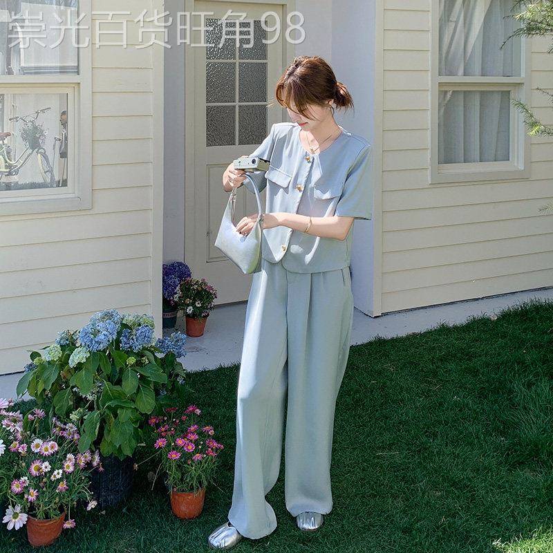 韩系chic时尚休闲套装女2026夏季新款气质轻熟风显瘦阔腿裤两件套