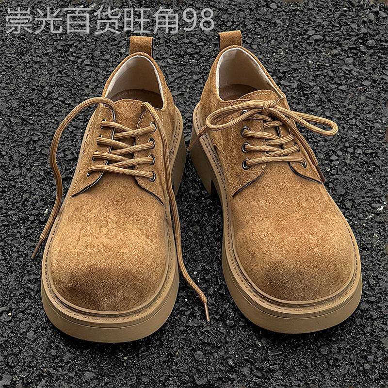 【高品质】大头鞋子男女增高厚底休闲工装皮鞋翻毛通勤复古德比鞋