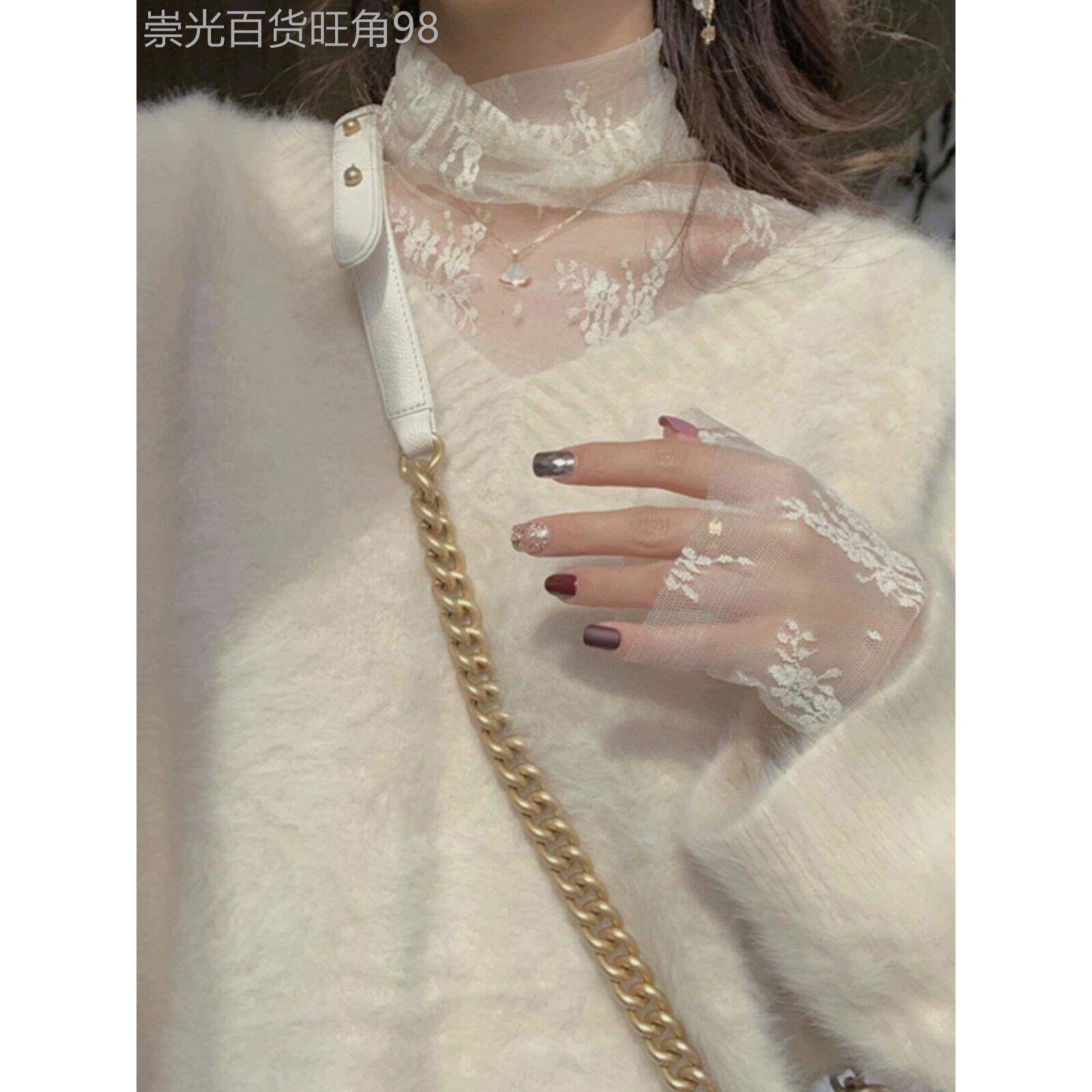 高领蕾丝底女衬衫,春季覆古优雅的内网上衣,时尚和多才多艺,时