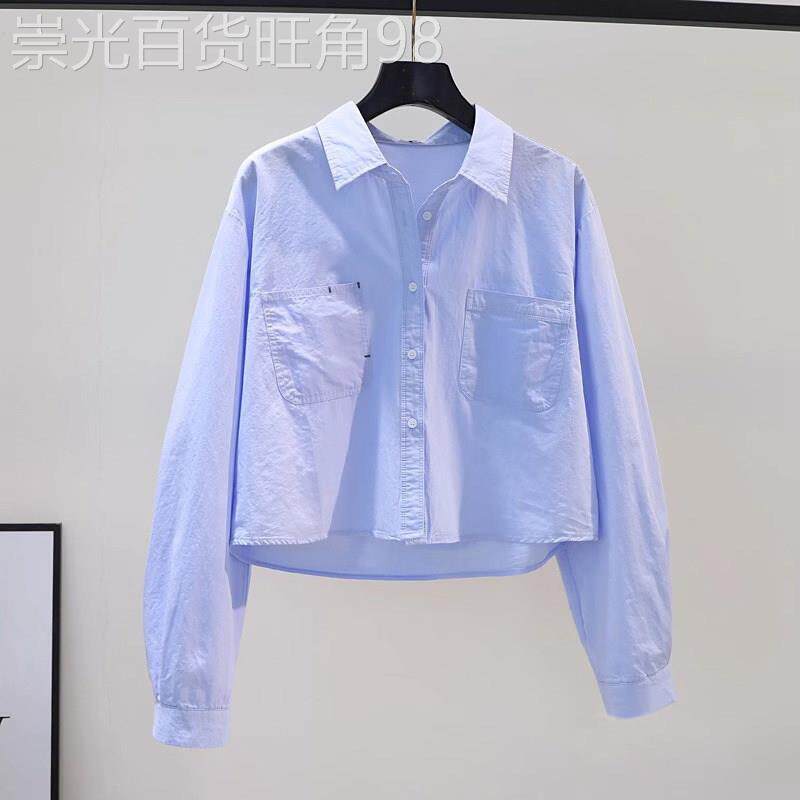 纯棉衬衫女春秋薄款2026年新款短款小个子设计感小众长袖衬衫上衣