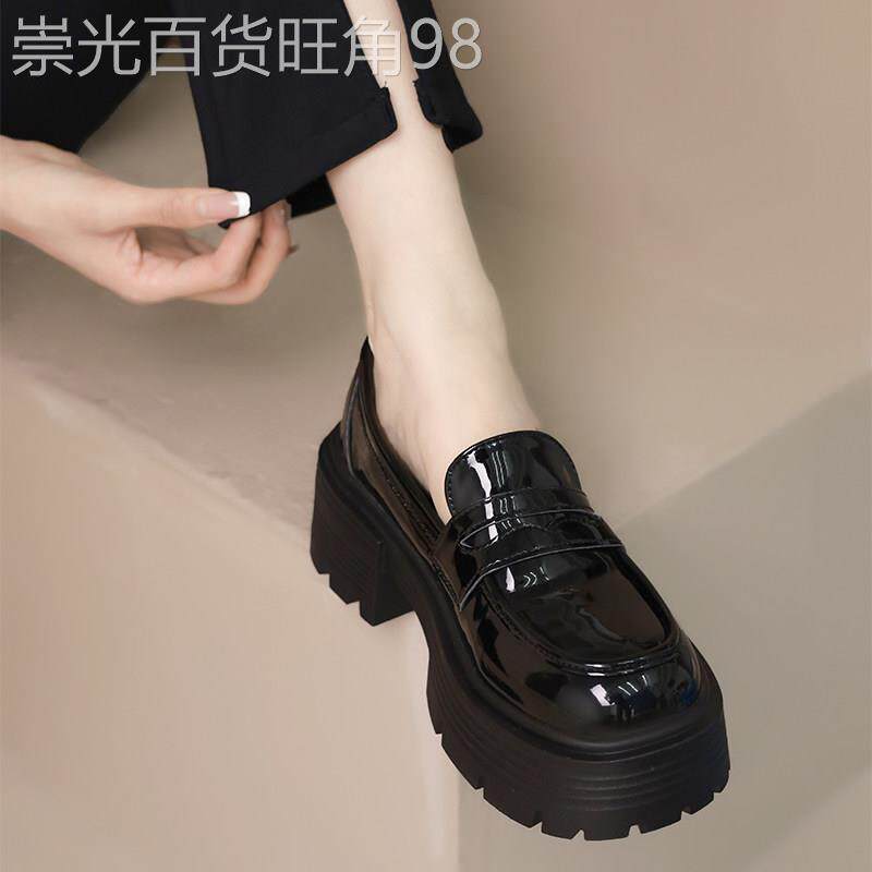 真皮厚底英伦风小皮鞋女2025年春秋新款小个子增高百搭黑色乐福鞋