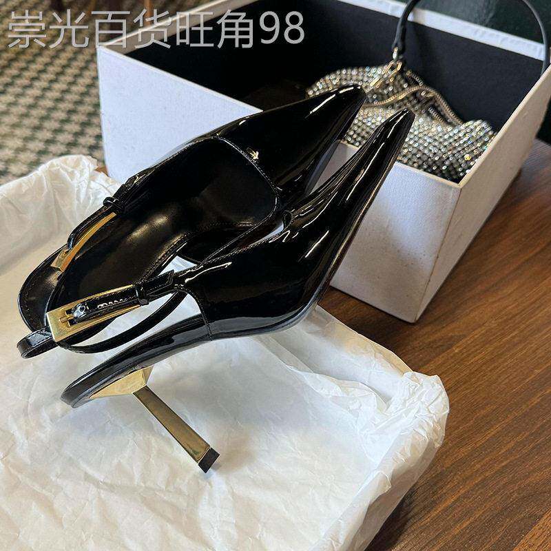 香港朴彩英同款黑色尖头高跟鞋女杨树林气质高级感漆皮性感单鞋潮