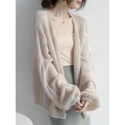 潮牌慵懒风软糯马海毛针织开衫女春秋季温柔系毛衣外套遮屁股上衣