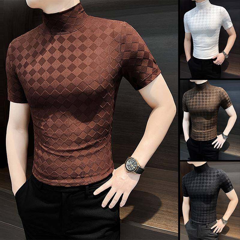 秋冬修身男士半高领T恤2024新款西服内搭上衣紧身潮流弹力打底衫