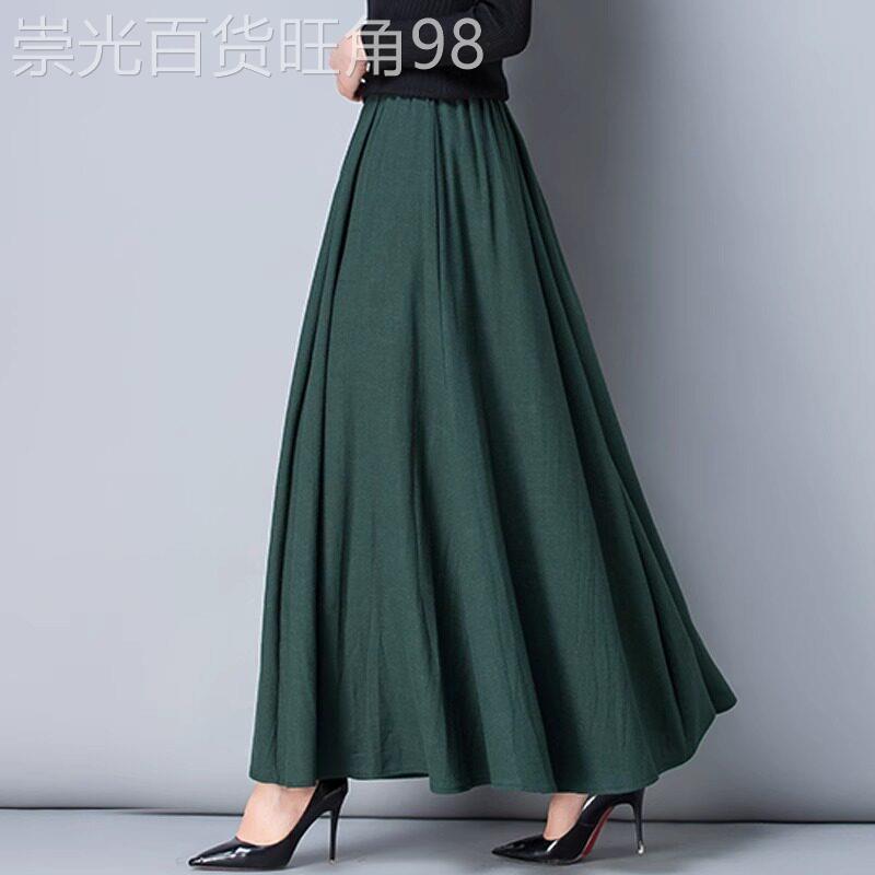 2025春新款棉麻半身长裙 女装高腰大摆A字裙 通勤风复古纯色大码