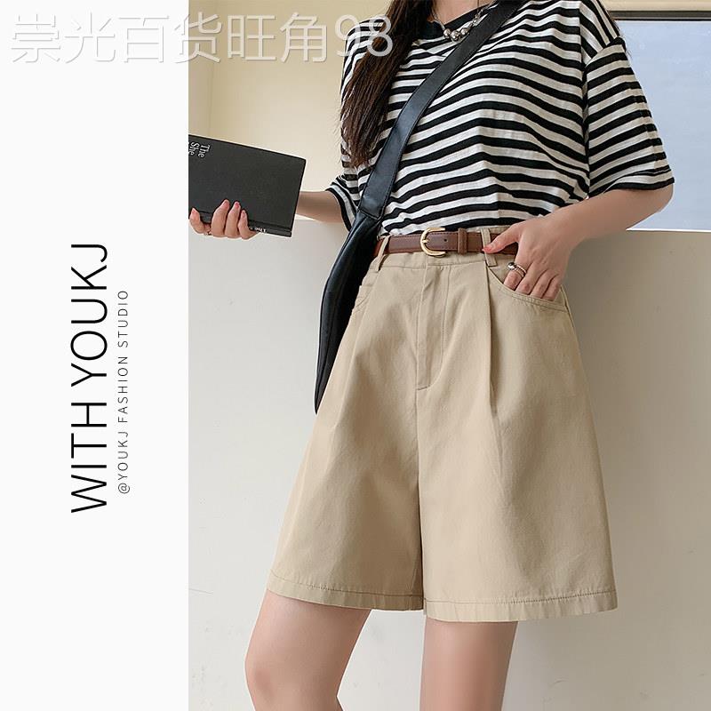 卡其色短裤女夏季高腰显瘦休闲西装五分裤小个子a字阔腿工装五分