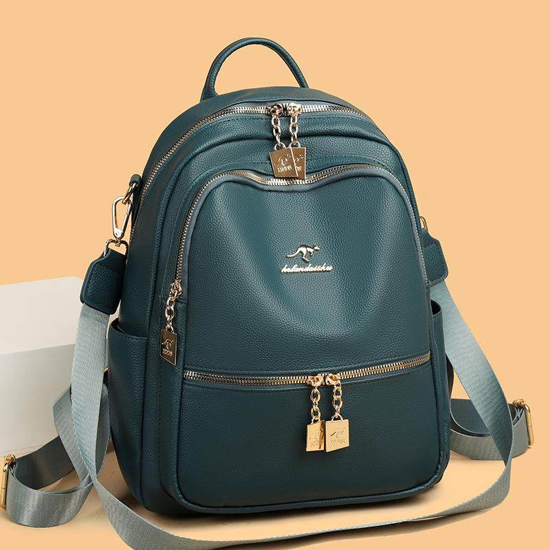 香港真皮双肩包女士包2025新款休闲时尚百搭大容量旅行背学生书包