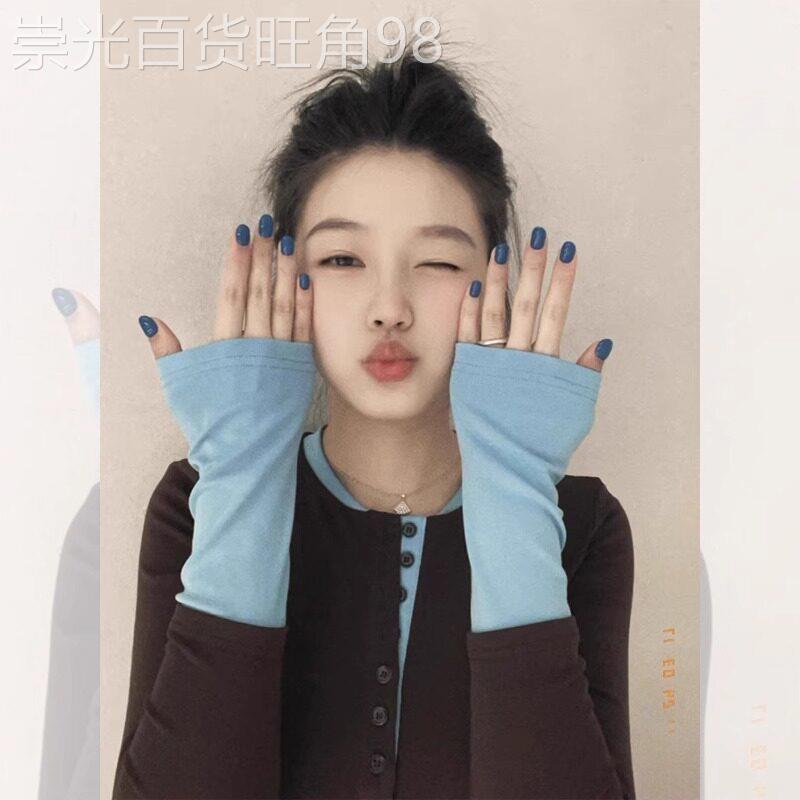 假两件长袖T恤女春季新款韩系拼接撞色亨利衫可外穿打底衫磨毛