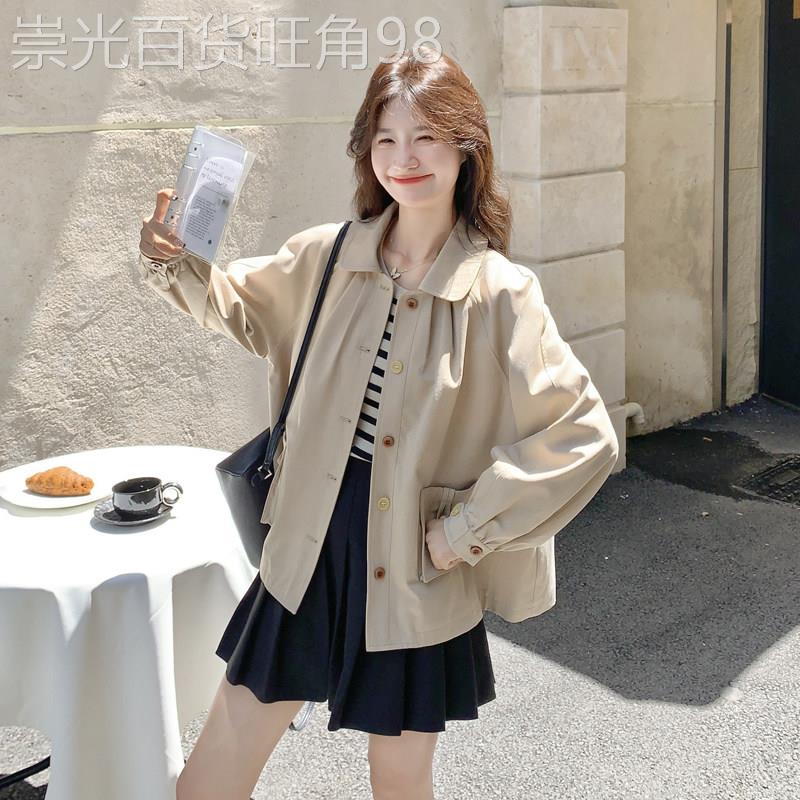 卡其色娃娃领短版风衣女2026春季韩系chic设计感巨好看小个子外套