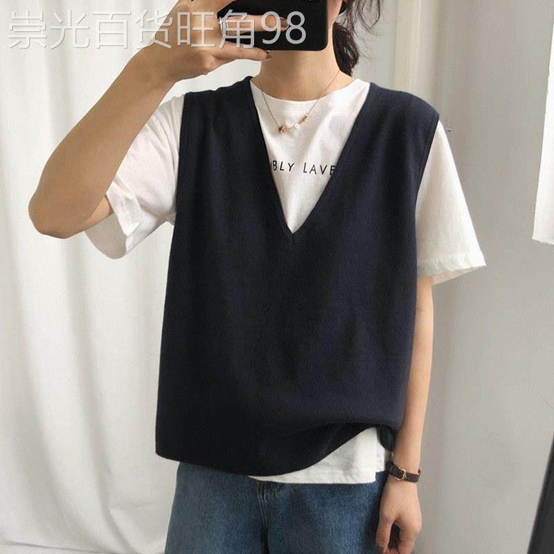 针织马甲背心女春秋短款外搭薄款V领无袖马夹叠穿羊毛衣坎肩上衣