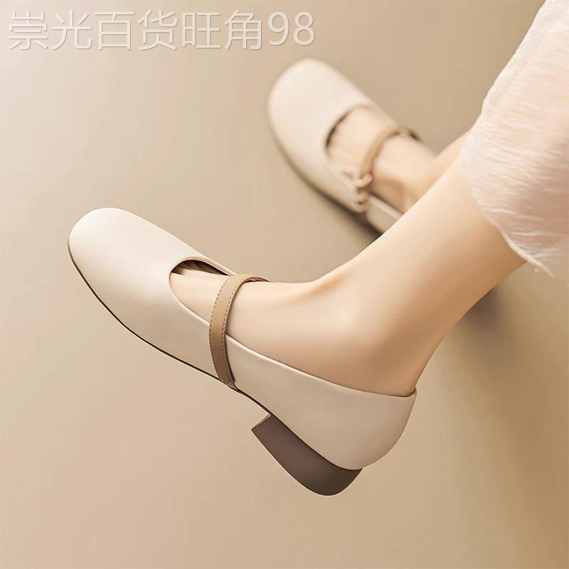 淑女气质玛丽珍单鞋女2026春秋新款粗跟一字带软底配裙子小皮鞋子