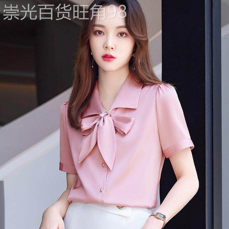 短袖雪纺衫衬衫女新款夏季薄款上衣高级感小众气质职业装白色衬衣