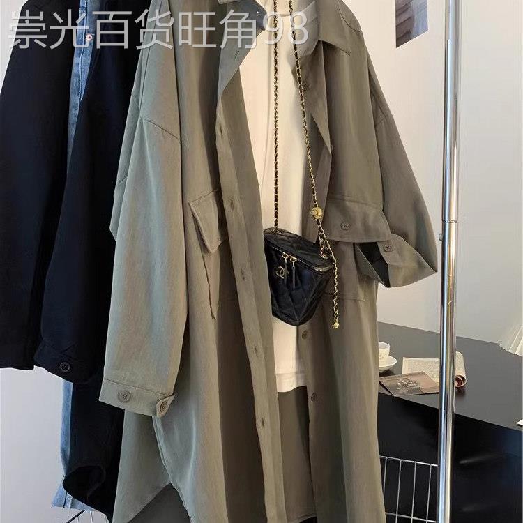 长袖衬衫女士春秋薄款2025新款宽松大尺码慵懒风中长版风衣外套上