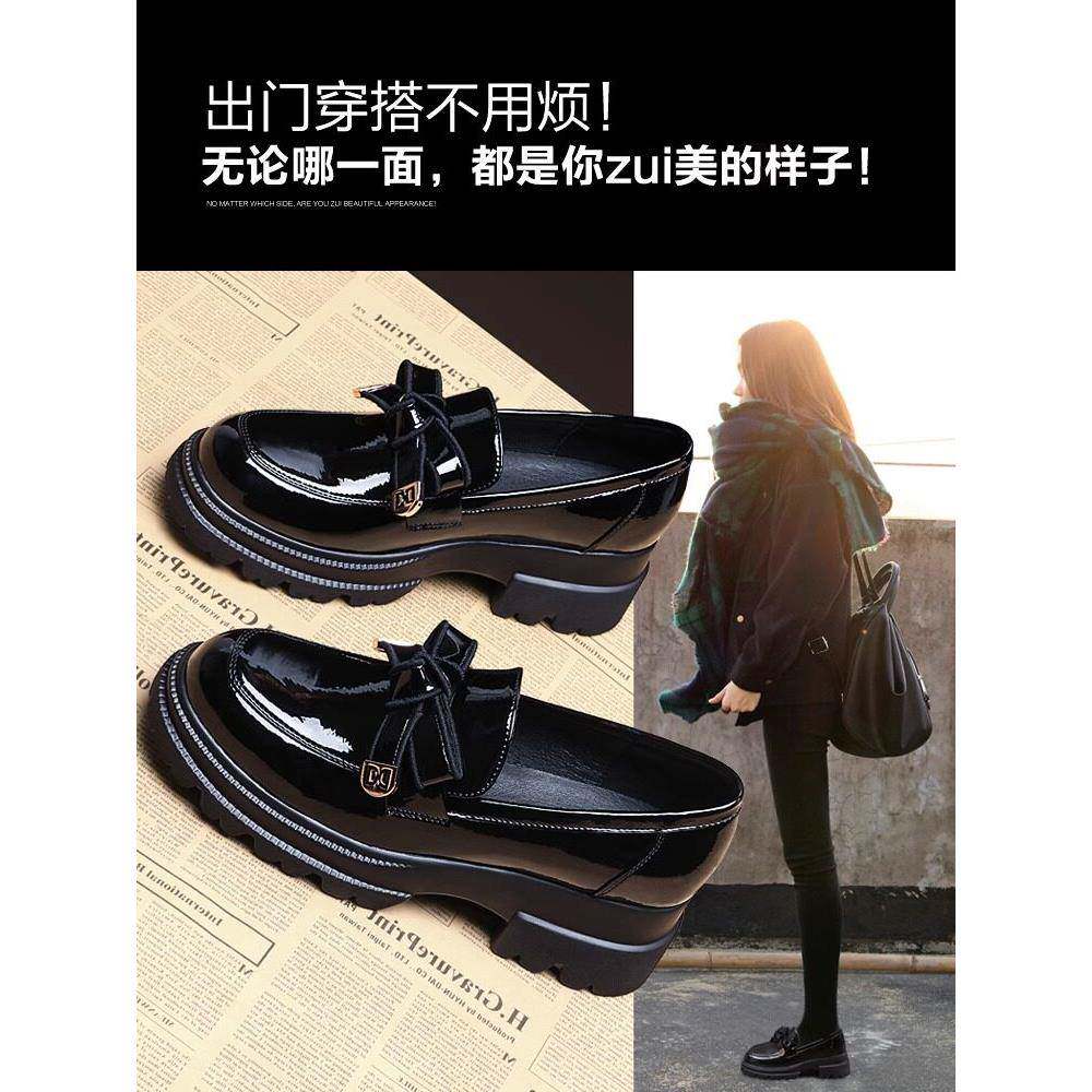 2025春夏女式乐福鞋新款蝴蝶结英式小皮鞋，为小个人群增加高度厚