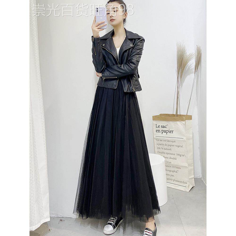 黑色纱裙半身裙女春秋2025新款轻奢高级感今年流行网纱百褶裙长款