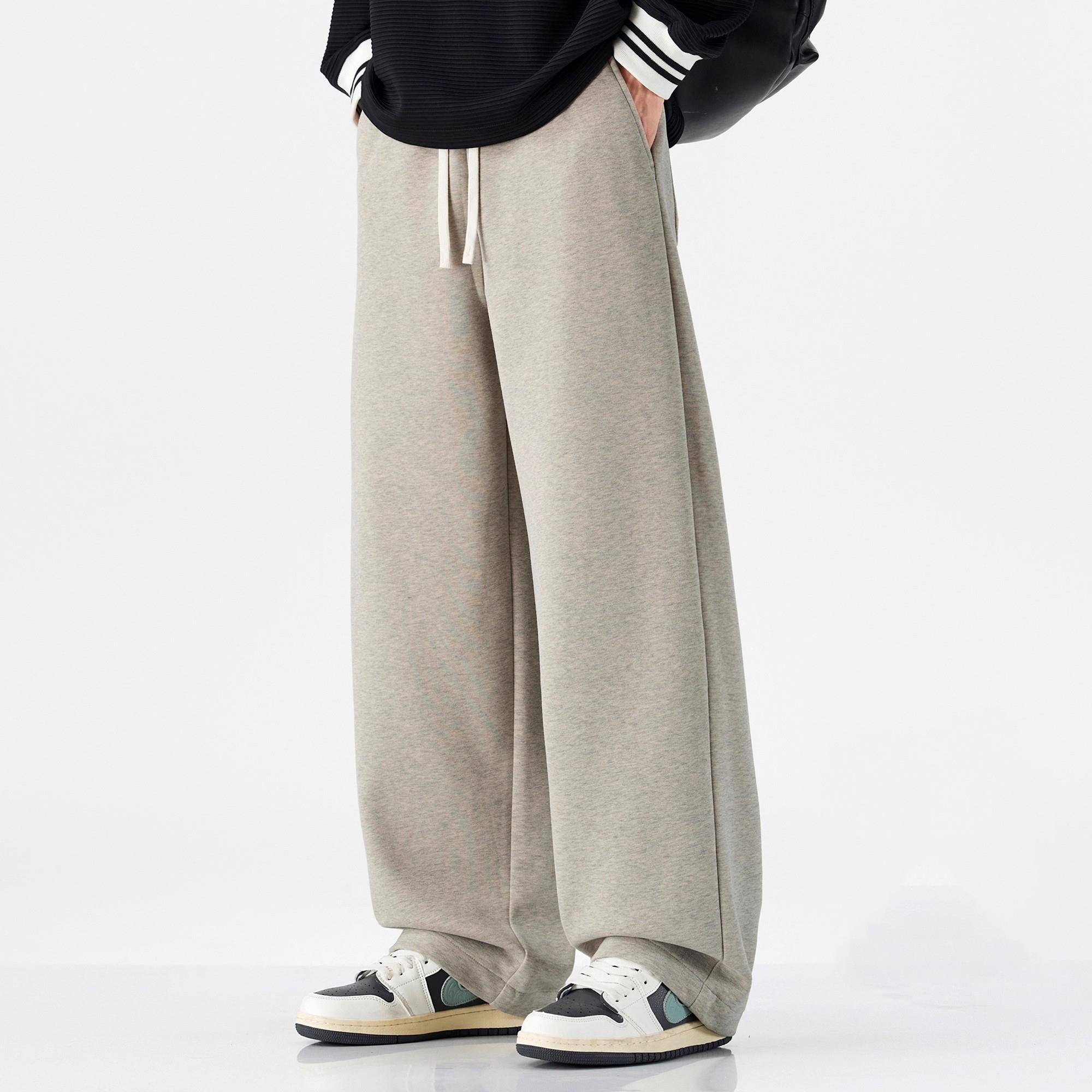 香港潮牌休闲裤男秋冬季加绒加厚裤子美式宽松弯刀裤男士直筒卫裤