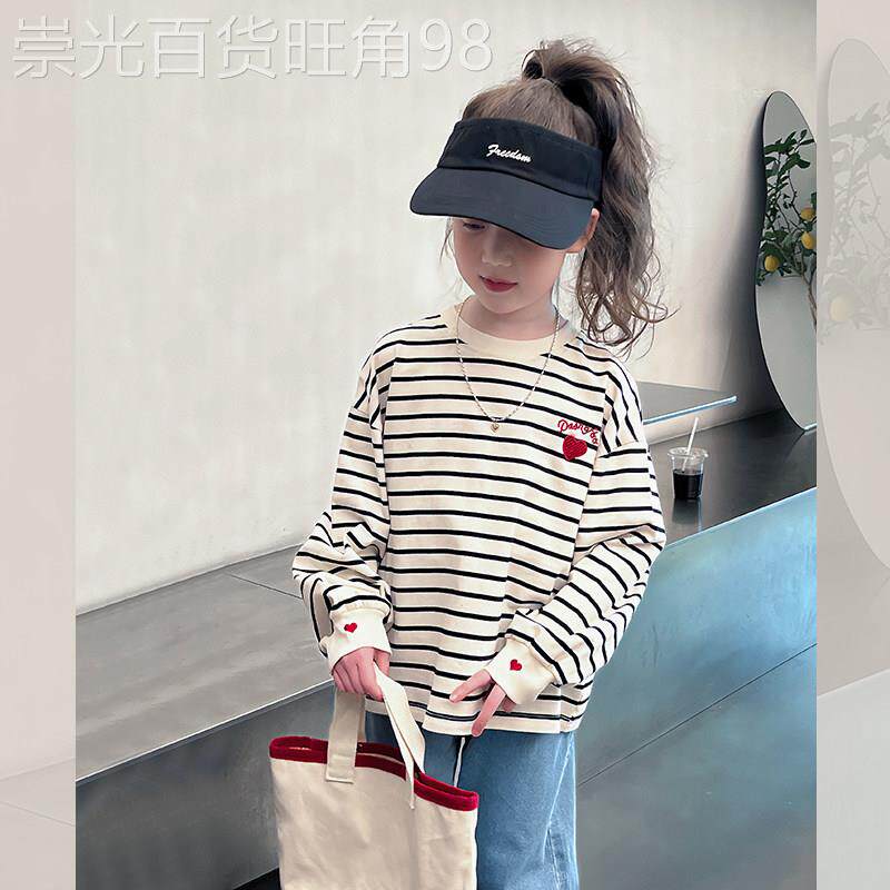 韩国Uamtor女童长袖t恤春秋款打底衫新款韩版洋气小女孩条纹上衣