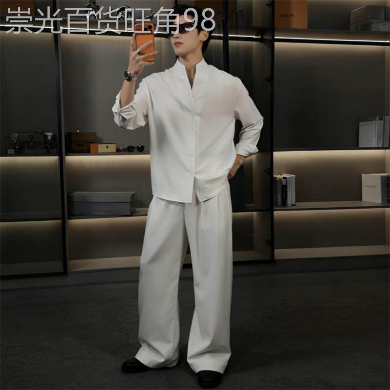轻奢老钱风假两件针织衫套装男款2026春季搭配一整套V领休闲西裤