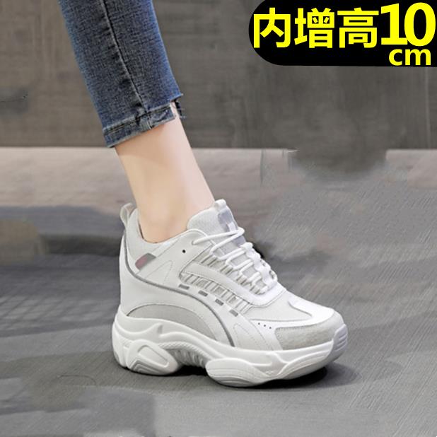 老爹鞋子女2022春新款内增高10cm休闲运动鞋百搭厚底小白鞋真皮