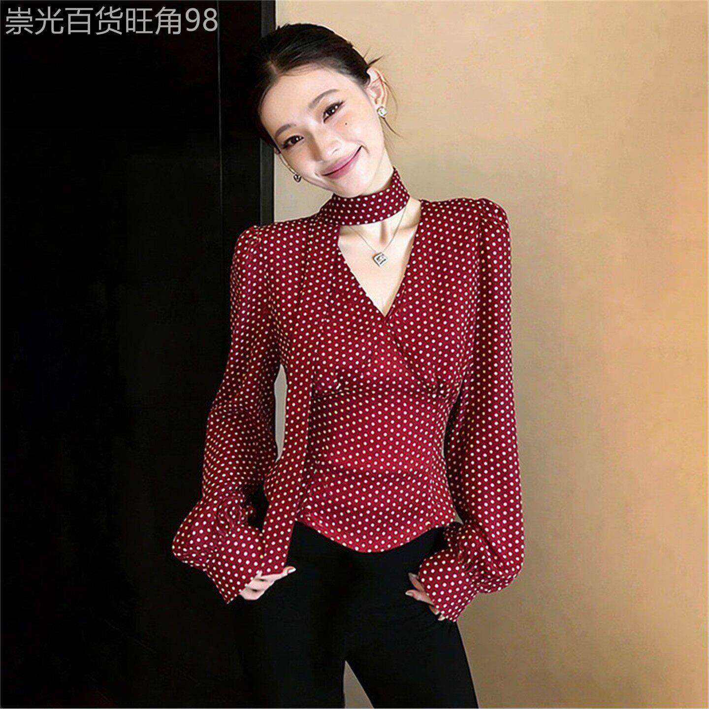 简珀复古港风小众设计感秋波点长袖衬衫女高级感气质女装