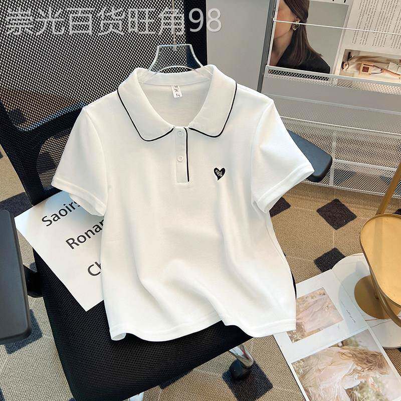 polo领短袖t恤女夏季2026年新款设计感小众修身显瘦减龄正肩上衣