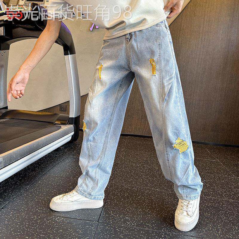 潮牌弯刀破洞牛仔裤男士2026新款春秋季男裤阔腿宽松直筒裤子男款