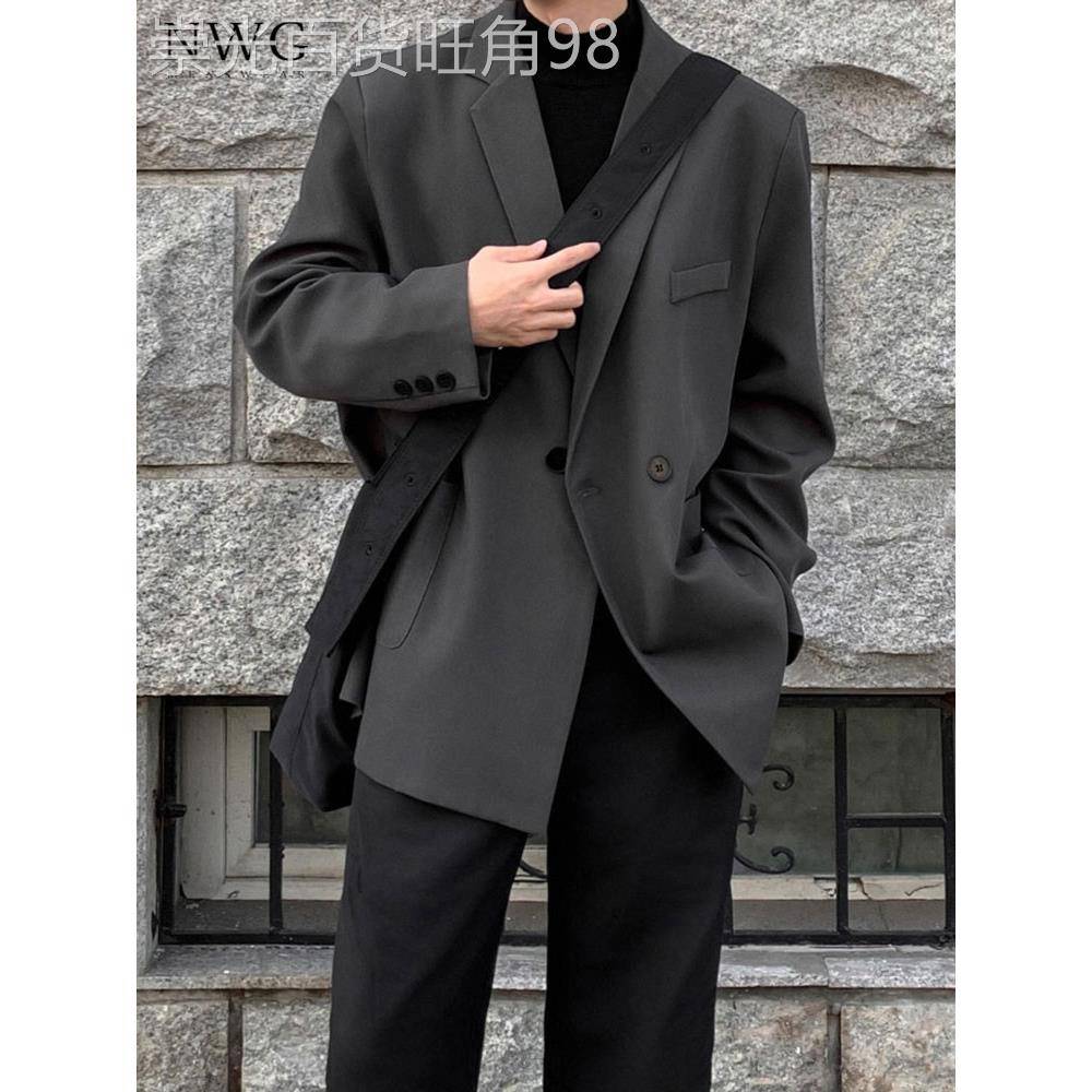 深灰色西装外套男春秋季2025新款高级感痞帅垫肩西服男士休闲夹克