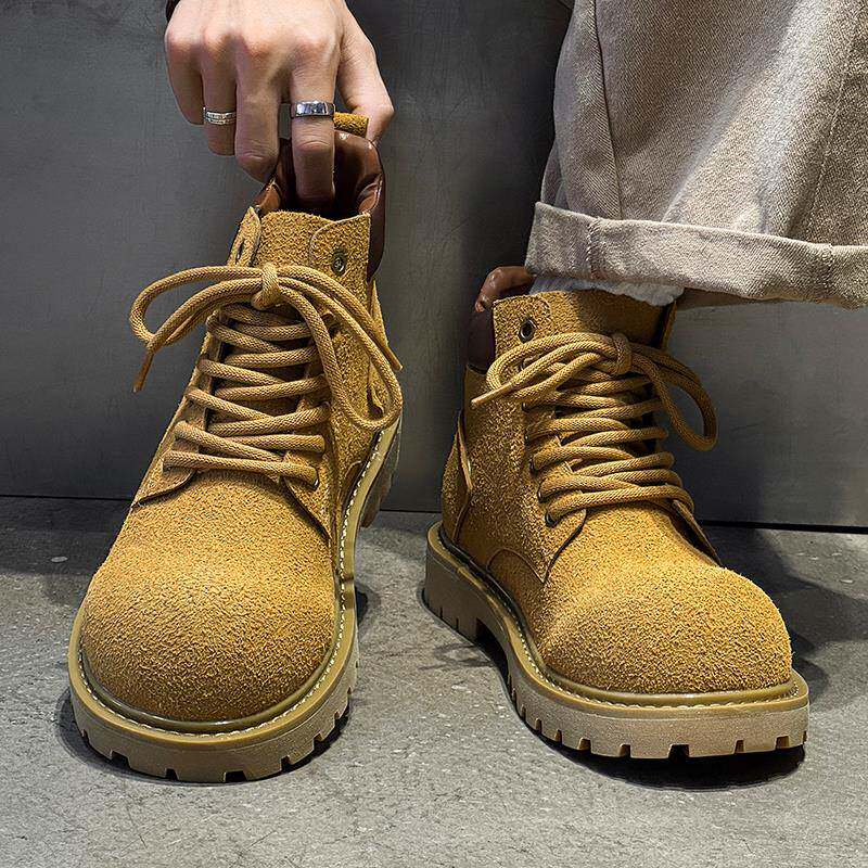 高帮马丁靴男2025新款秋冬季高级感靴子厚底增高英伦风复古大黄靴