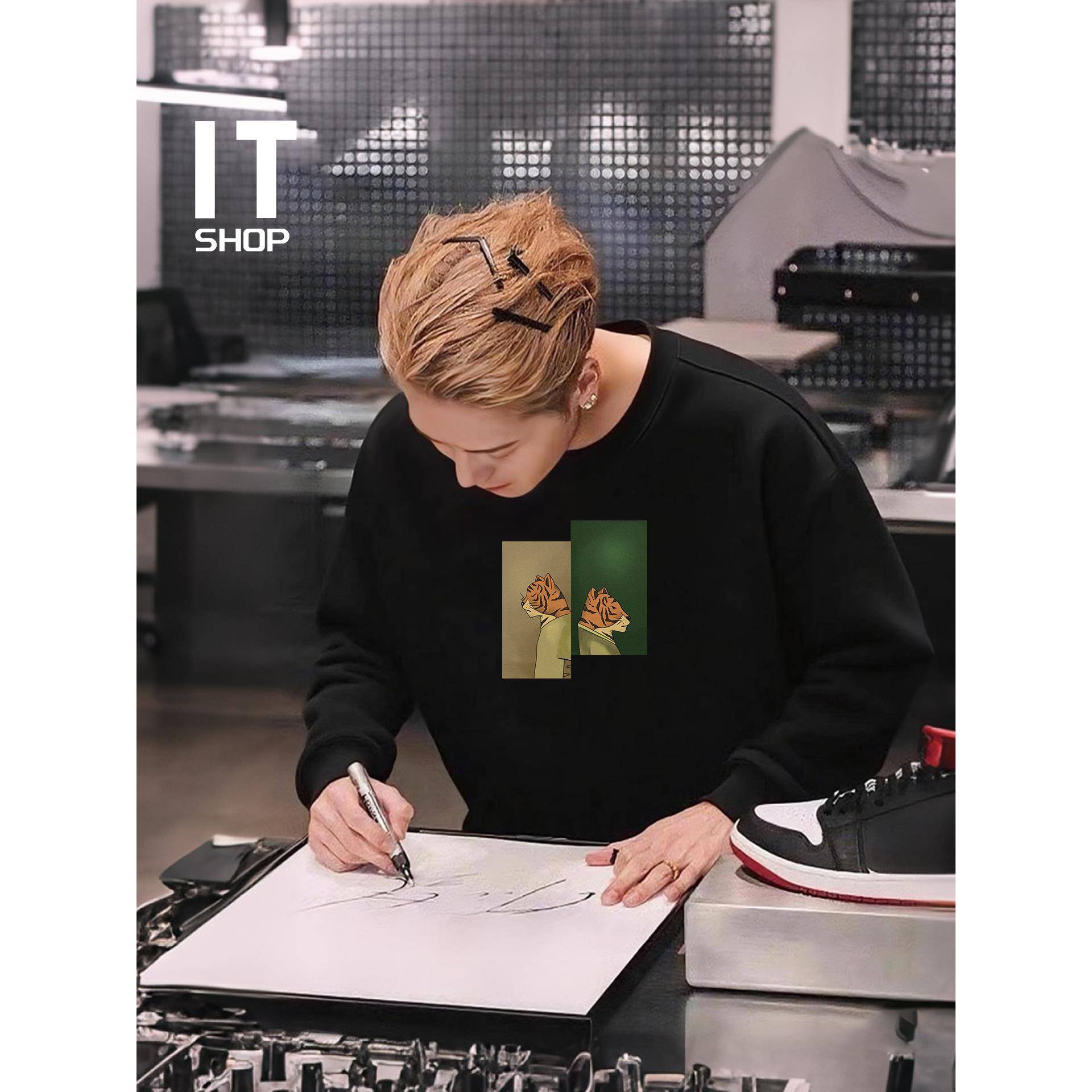 香港潮牌明星同款420g重磅精梳棉两祇虎圆领卫衣男秋冬新宽松大码