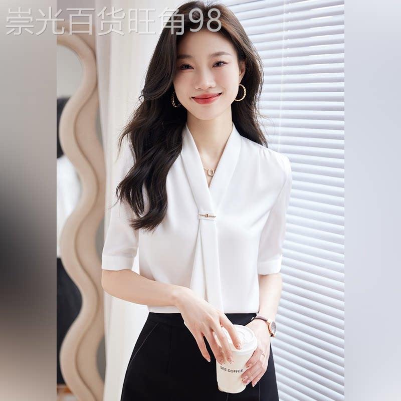 潮牌雪纺衬衫女高端职业套装上衣2026年夏季短袖气质白衬衣工作服
