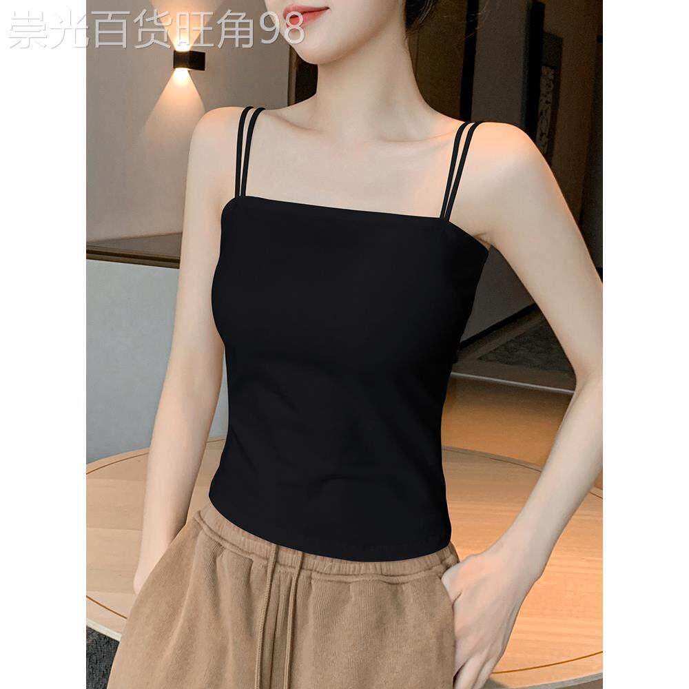 黑色吊带背心女夏外穿带胸垫美背文胸一体遮副乳纯棉打底内搭上衣