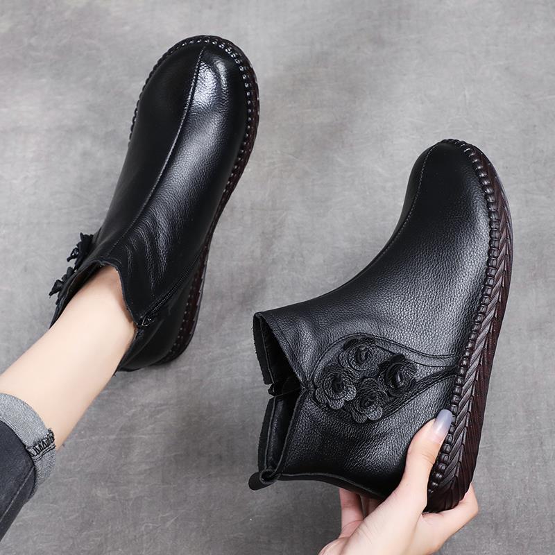 潮牌中老年棉鞋女冬季保暖雪地靴防滑真皮妈妈短靴加绒软底棉靴子