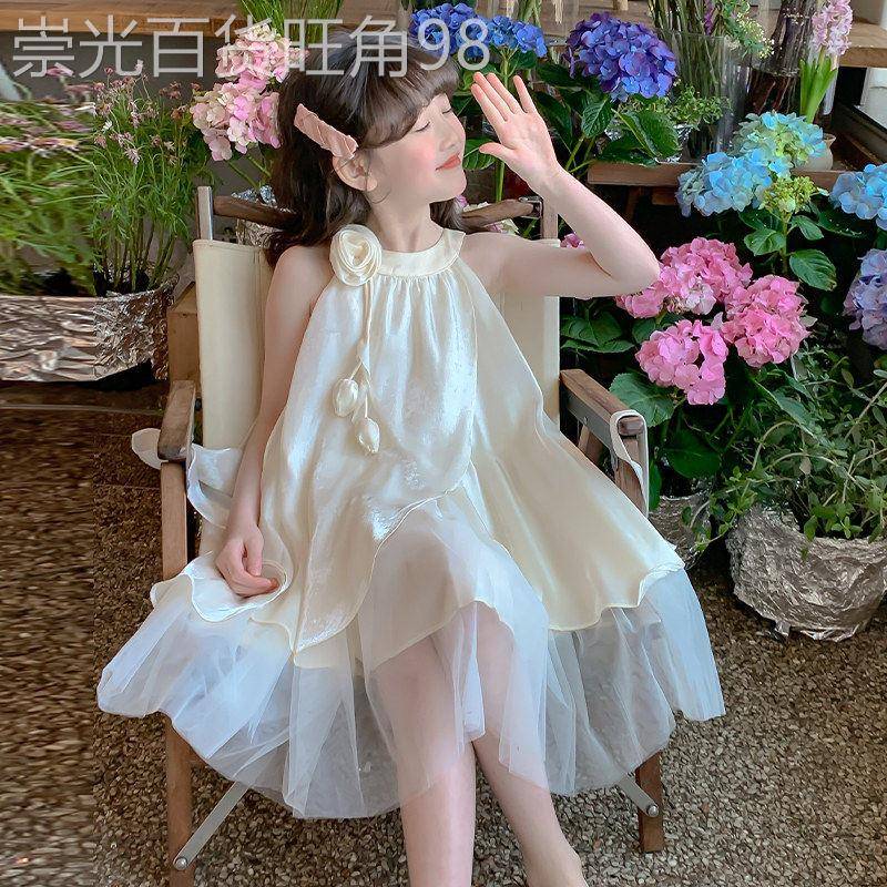 法国BADNUT女童洋装夏季2026新款洋派时髦儿童雪纺裙吊带公主裙