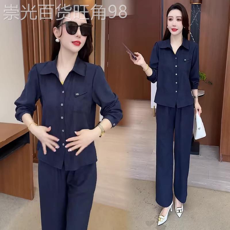 香港代购时尚套装女春季新款显瘦衬衫上衣阔腿裤气质减龄两件套潮