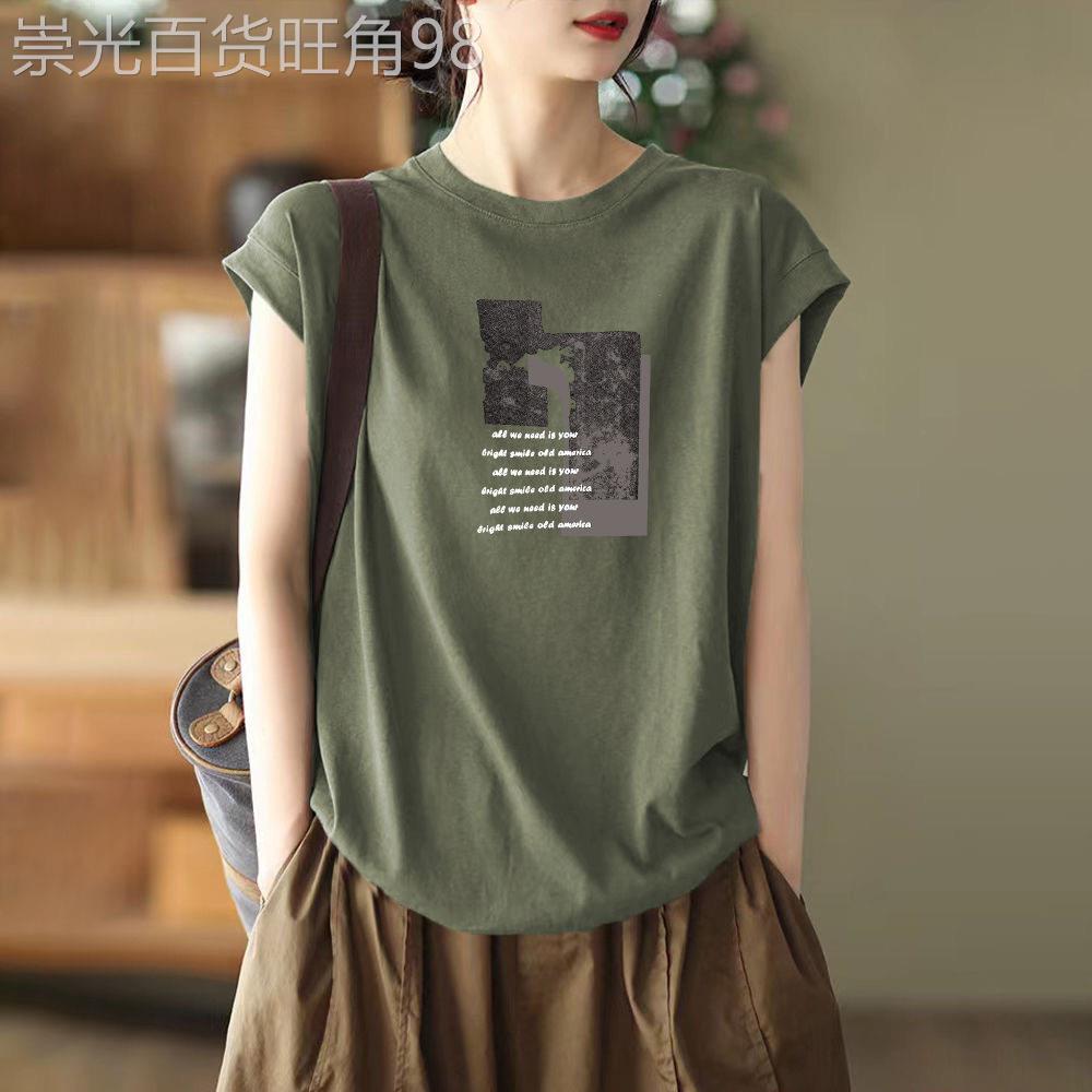 夏季新款圆领宽松上衣女薄款透气纯棉韩版文艺大尺码显瘦无袖T恤