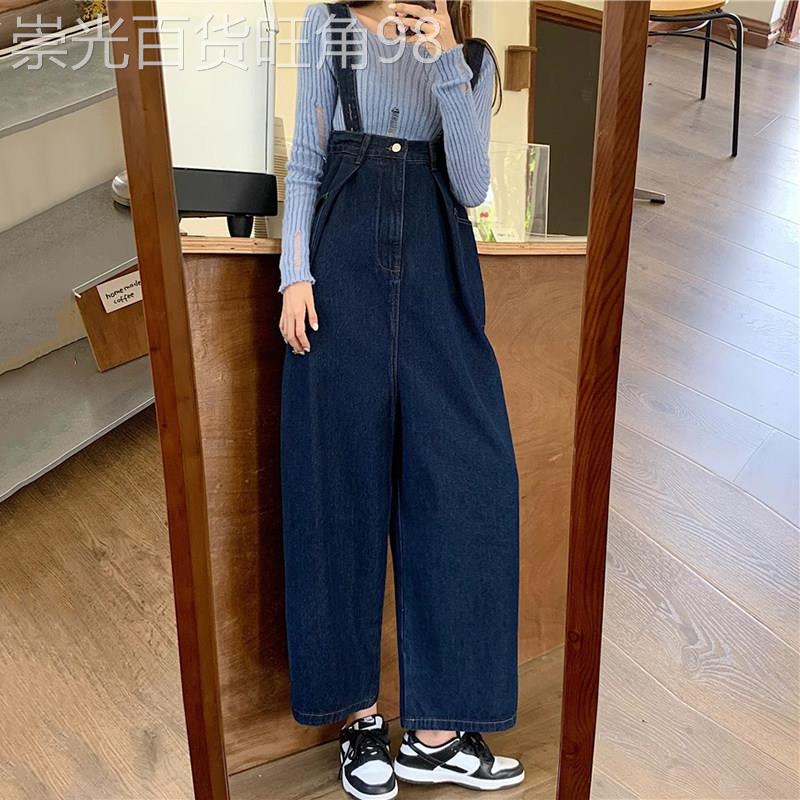 潮牌网红牛仔背带裤女2025春季新款小个子宽松显瘦连体直筒阔腿裤