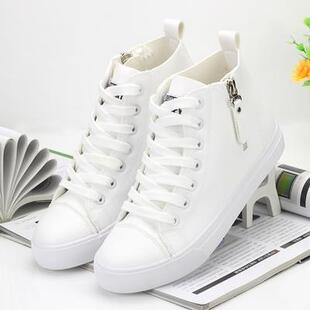 香港潮牌明星同款内增高小白鞋女2025新款韩版真皮高帮拉链休闲鞋