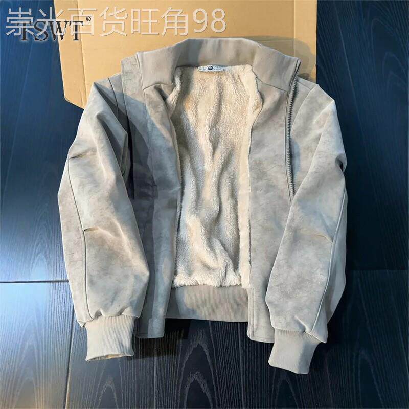 高端美式pu皮夹克男士秋冬加绒加厚上衣户外休闲立领保暖棉衣外套