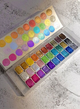 固体水彩颜料珠光珠光固体分装金属美甲缠花书法国画50色国潮便携